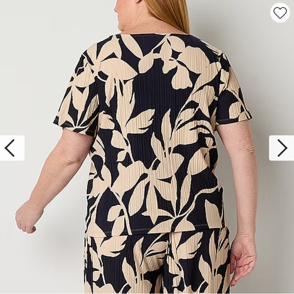 Liz Claiborne tencel knit flowy pleated top size 3X black and beige floral NWT - Picture 2 of 4